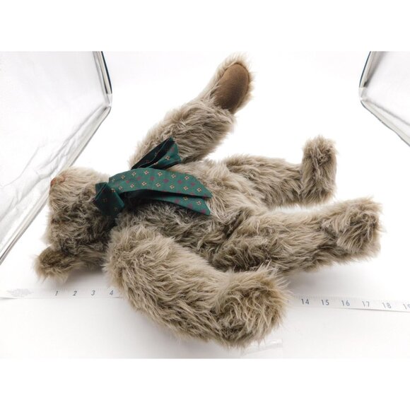 Leona Bear Jointed Gray Brown Teddy Bear Inspired by the Heart Plush Green Bow - Picture 8 of 8